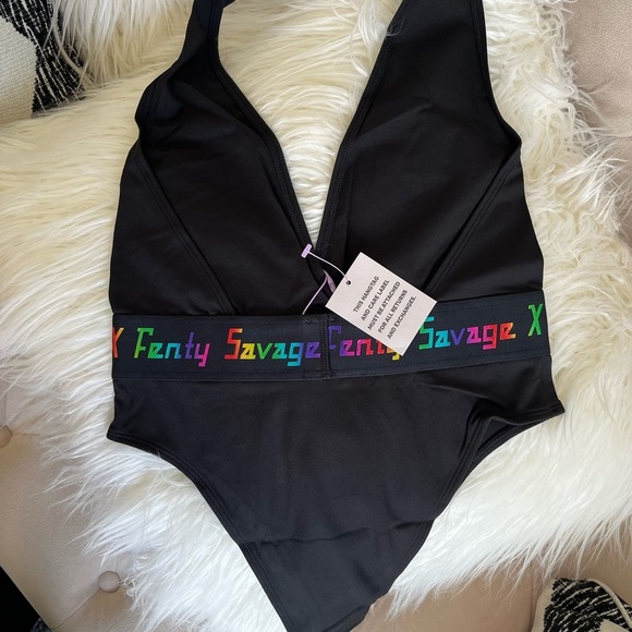 Savage X Fenty Forever Savage Black Caviar Rainbow Logo Waistband Bodysuit - Picture 6 of 10